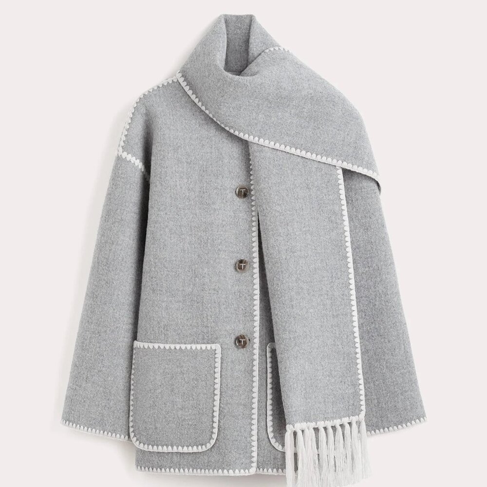 [NWT] Toteme Embroidered scarf jacket light grey mélange (Size 36)